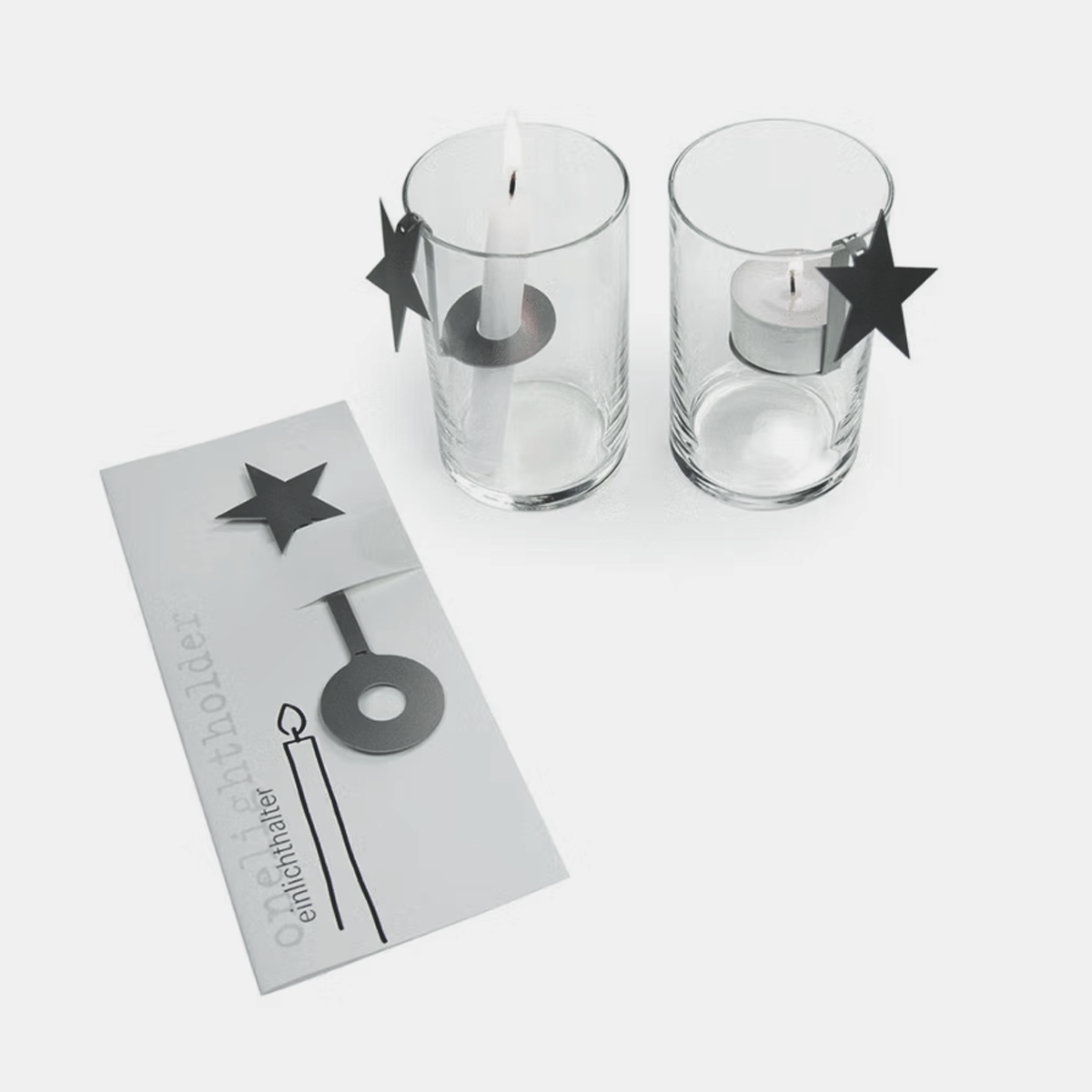 Karte mit Ein Licht Halter aus Metall mit einem Stern.