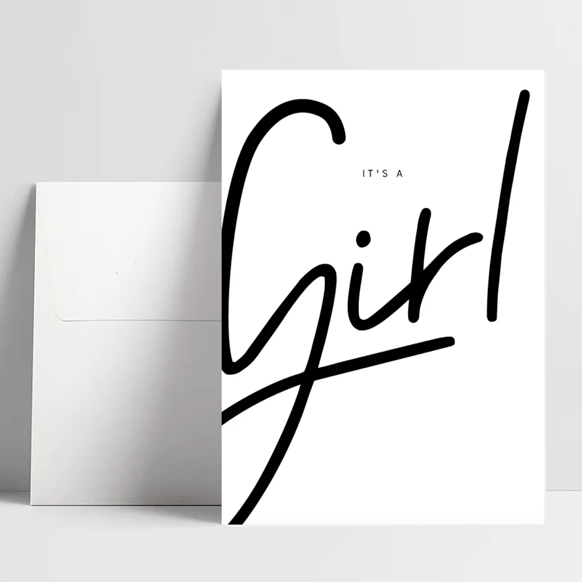 Glückwunschkarte zur Geburt eines kleinen Mädchen 'IT`S A Girl'! Klappkarte mit Blanko Innenseiten, Rückseite mit dezentem Aufdruck.
Maße: DIN A6 / inkl. Umschlag
Farbe: Schwarz / Weiß
