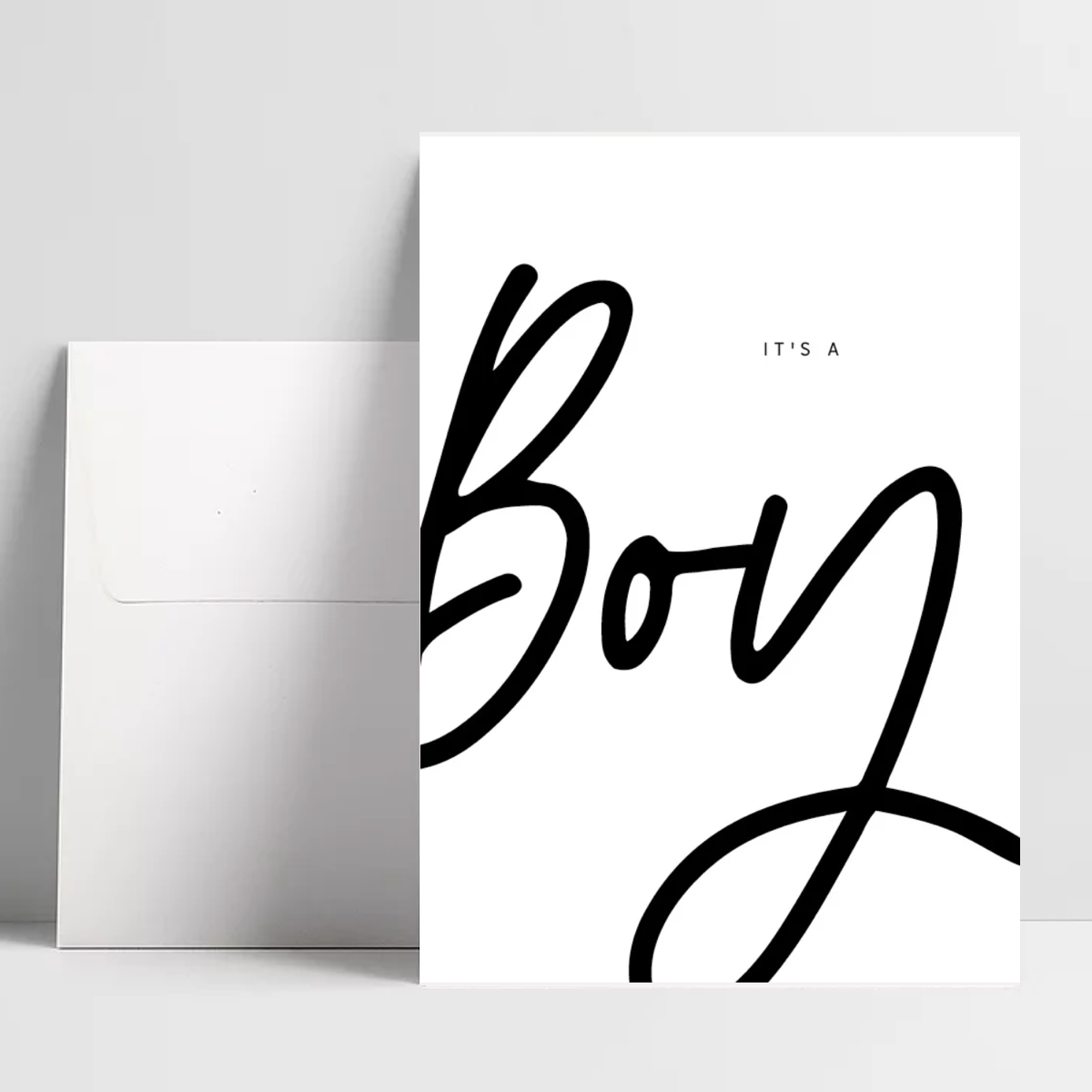 Glückwunschkarte zur Geburt eines kleinen Jungen 'IT`S A BOY'! Klappkarte mit Blanko Innenseiten, Rückseite mit dezentem Aufdruck.
Maße: DIN A6 / inkl. Umschlag
Farbe: Schwarz / Weiß