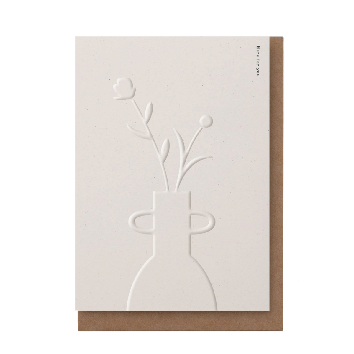 Klappkarte mit geprägtem Motiv auf zart gesprenkeltem Papier.
Maße: DIN A6 / inkl. Umschlag