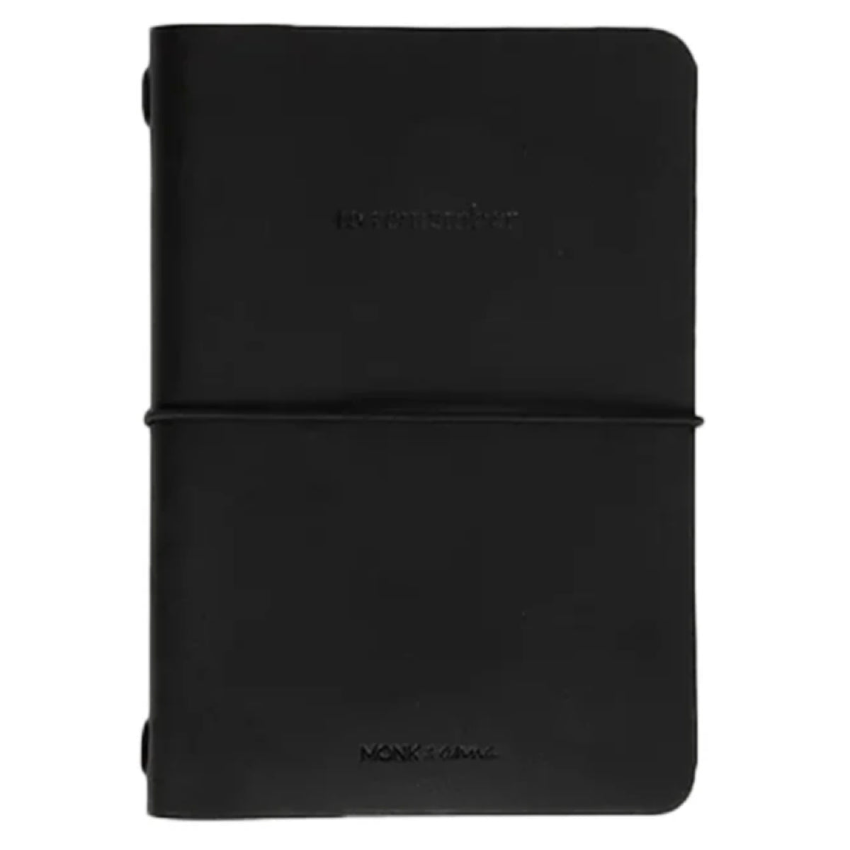 Schwarzes Notizbuch aus veganem Leder und elastischem Band von Monk & Anna.