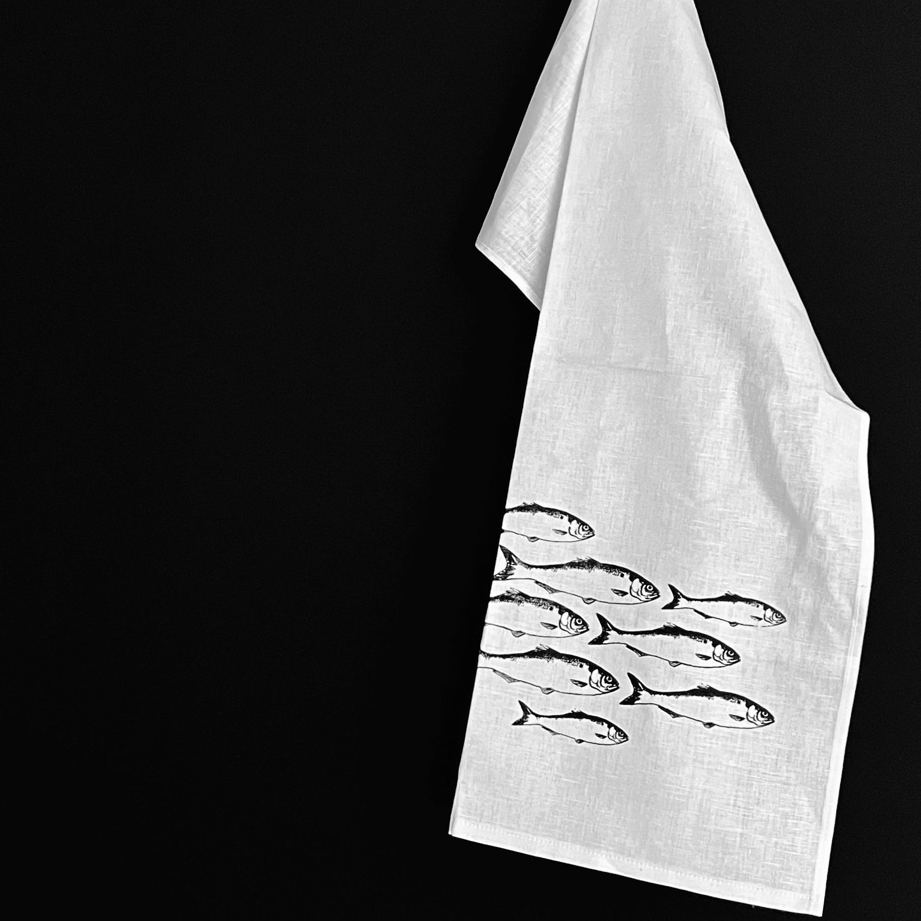 Geschirrtuch Halbleinen iebdruckotiv Fischschwarm