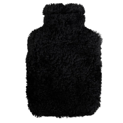 Schwarze Lammfell Wärmflasche 